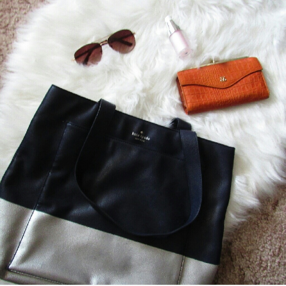 Kate Spade Blue and Gray Colorblock Tote Bag